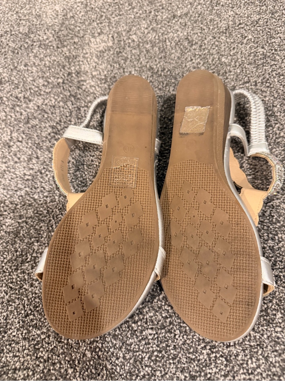 Embellished Silver Women's T-Strap Sandals - Picture 3 of 5